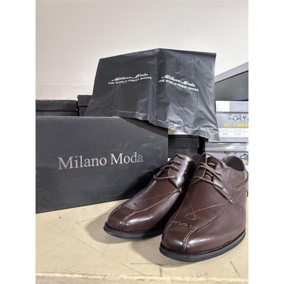 $129 Milano Moda Oxford Style Luxury Dress Shoes Office Wear Men\'s Size 12.5